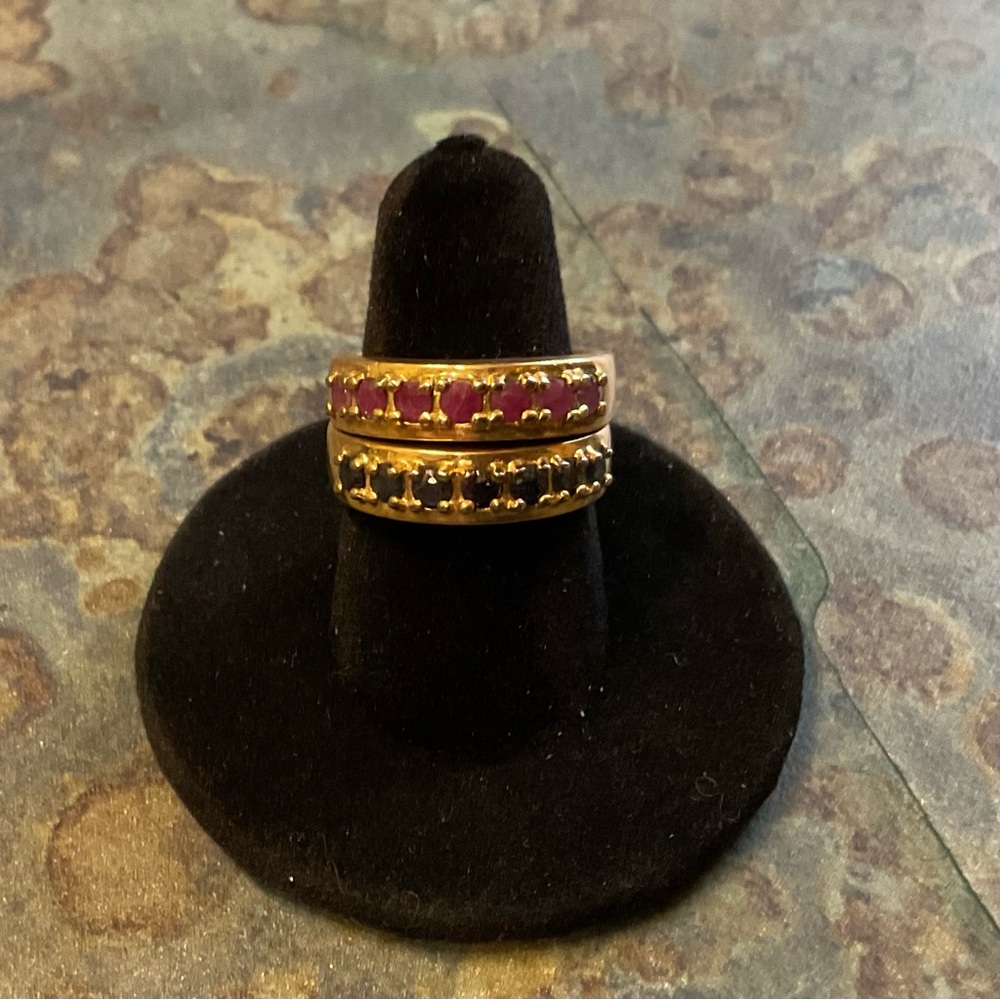 Technibond Two Stacking Band Rings of Ruby and Sapphire